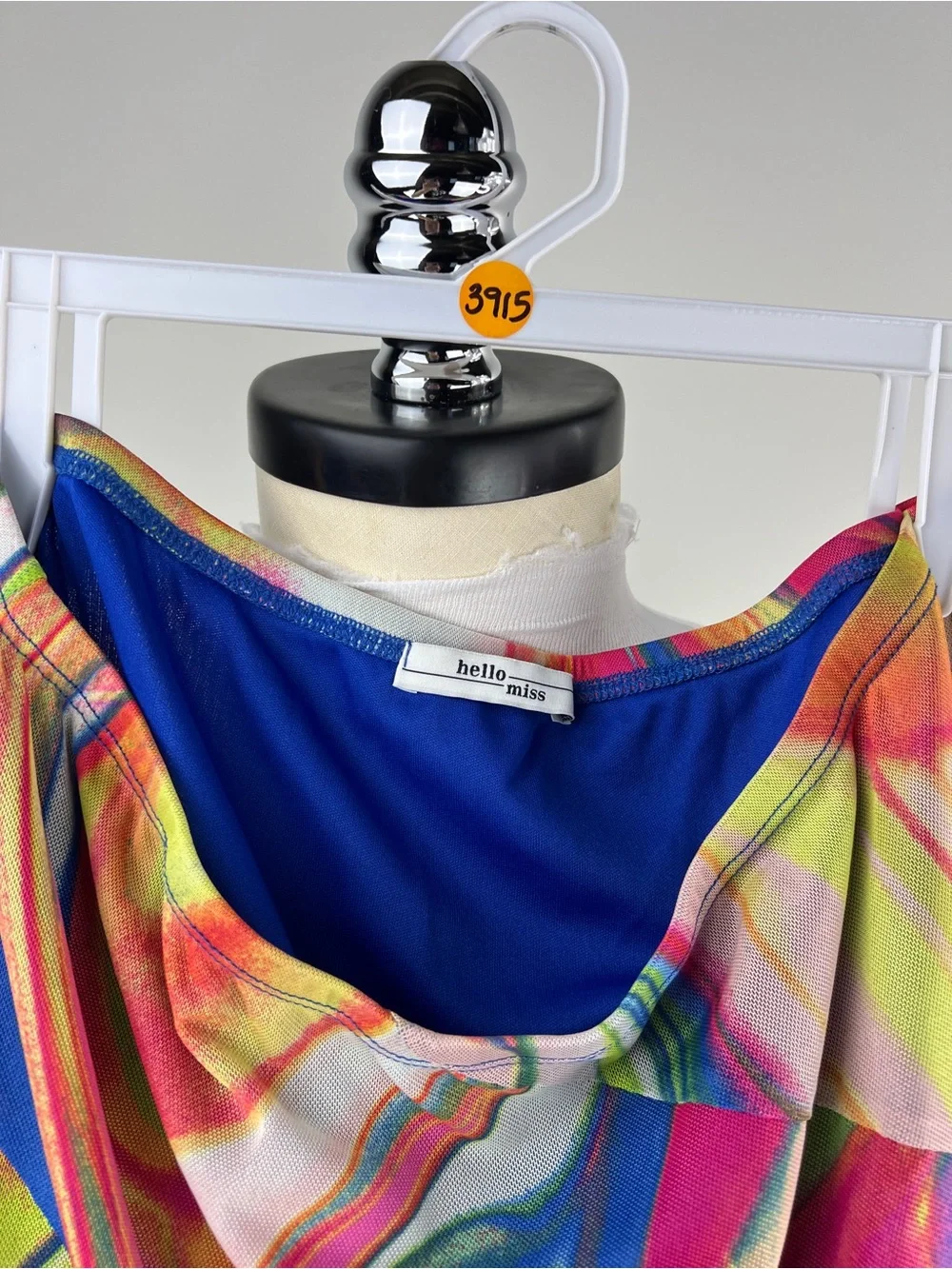 💚 3915. Multicolor Abstract Print Asymmetrical Mesh skirt